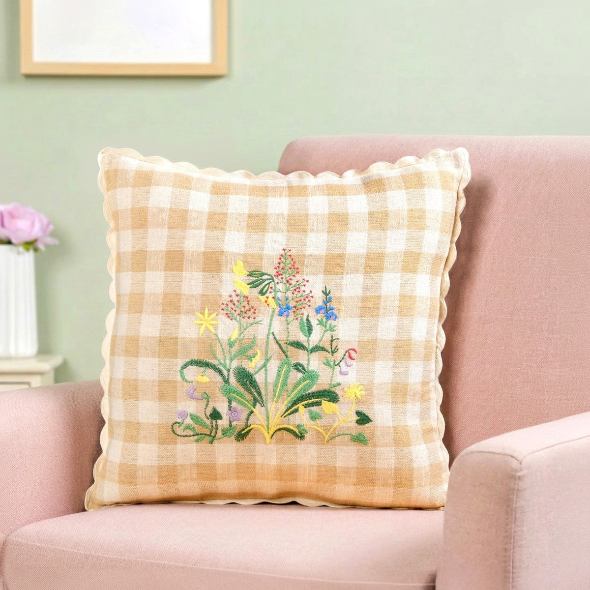 Countryside Bloom Embroidered Cushion Cover 46x46cm Nestasia