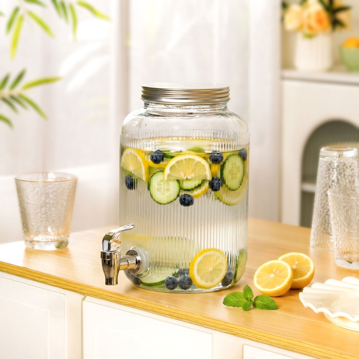 Ribbed Glass Drink Dispenser 3700ml Nestasia