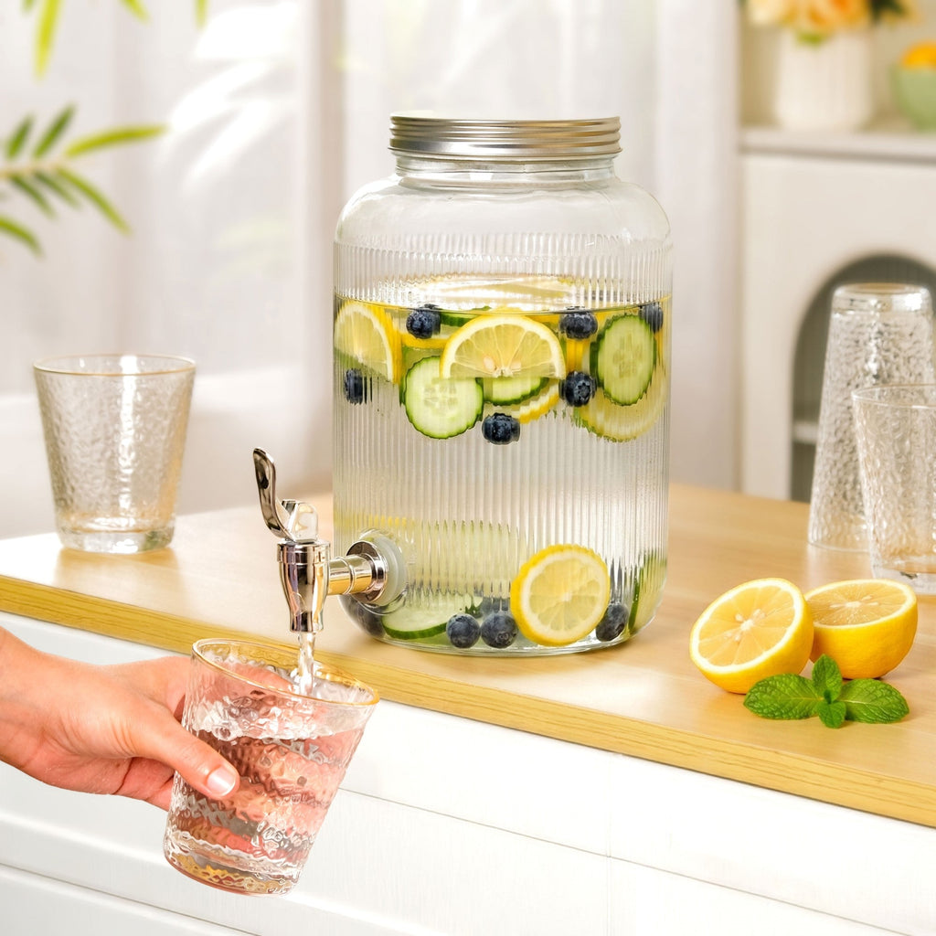 Ribbed Glass Drink Dispenser 3700ml Nestasia