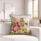 Meadow Blooms Embroidered Cotton Cushion Cover 40x40cm Nestasia