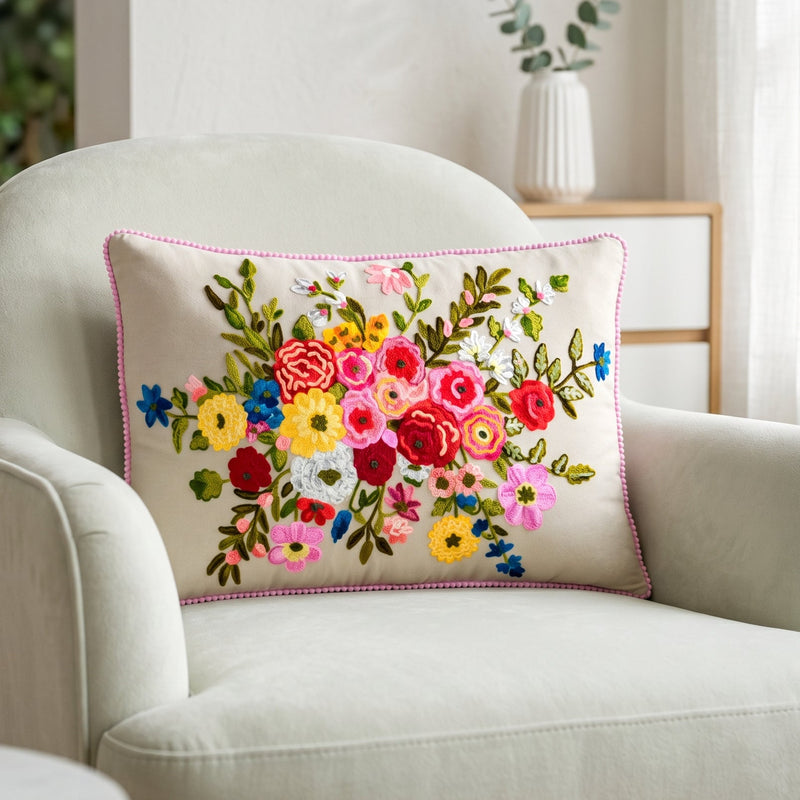 English Orchard Embroidered Cushion Cover 50x35cm Nestasia