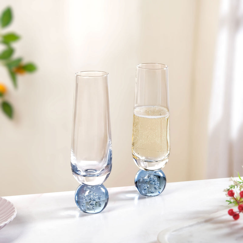 Ball Base Champagne Glass Set Of 2 280ml Blue Nestasia