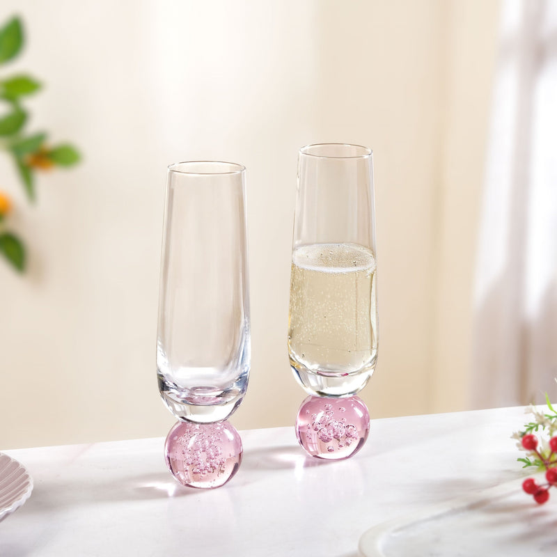 Ball Base Champagne Glass Set Of 2 280ml Pink Nestasia