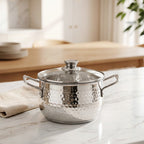 Steel Hammered Serving Handi With Glass Lid 1250ml Nestasia