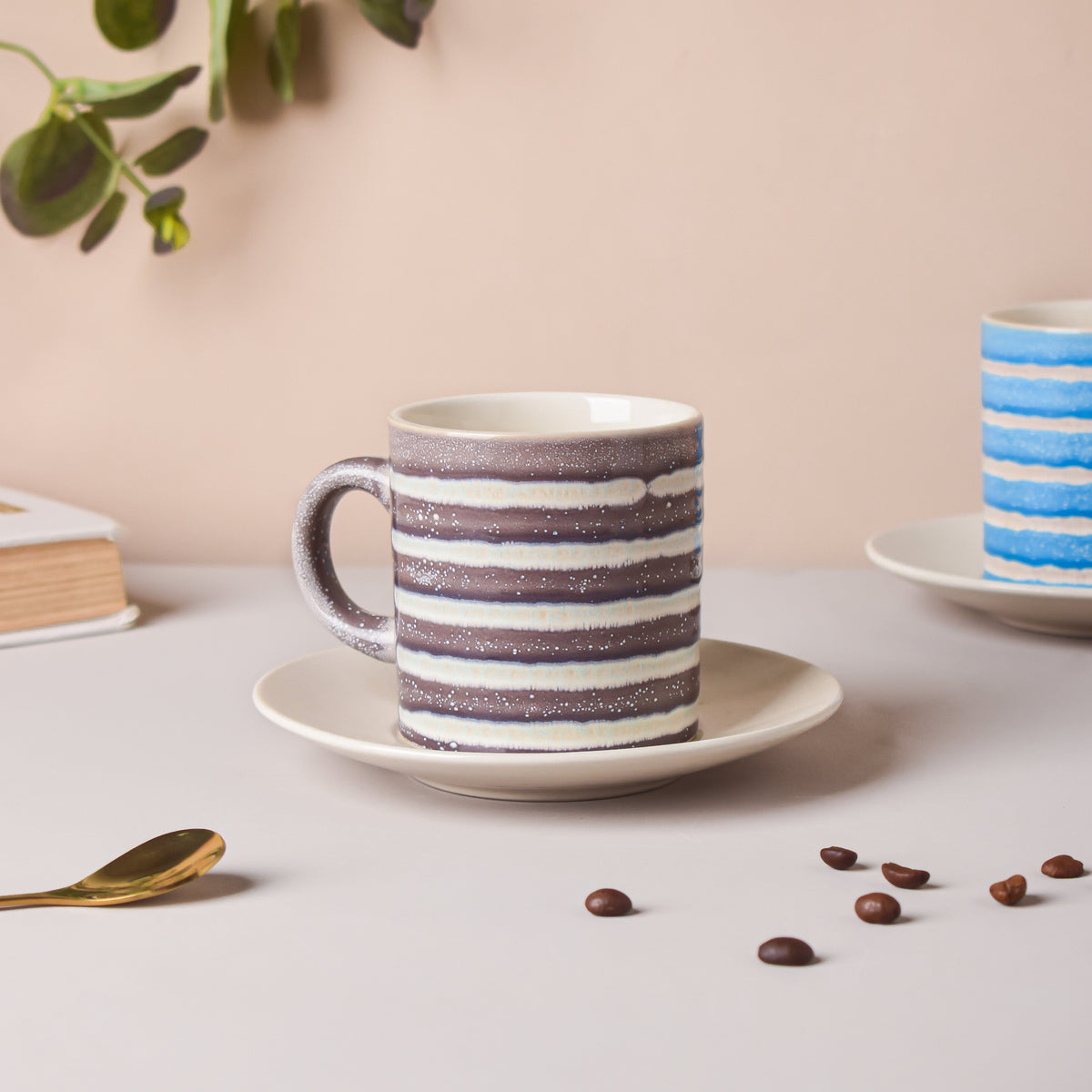 Black And White Textured Cup Set 150 ml Nestasia