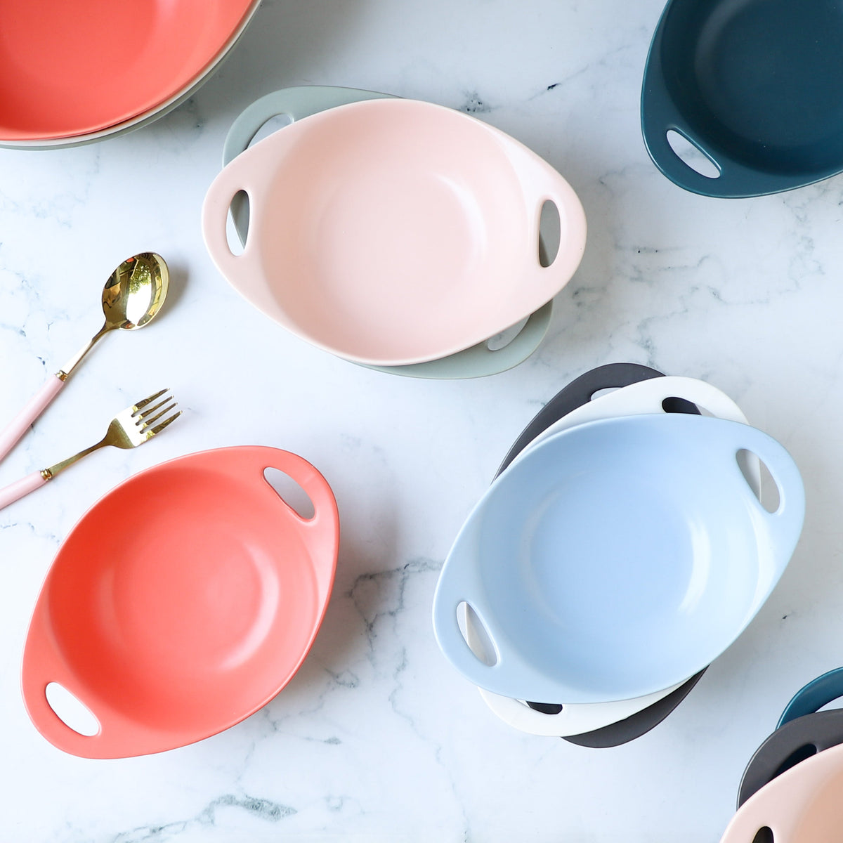 Modern Serving Bowl With Handle Blue Small Nestasia