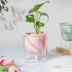 Modern Pink Ceramic Planter With Glass Stand Nestasia