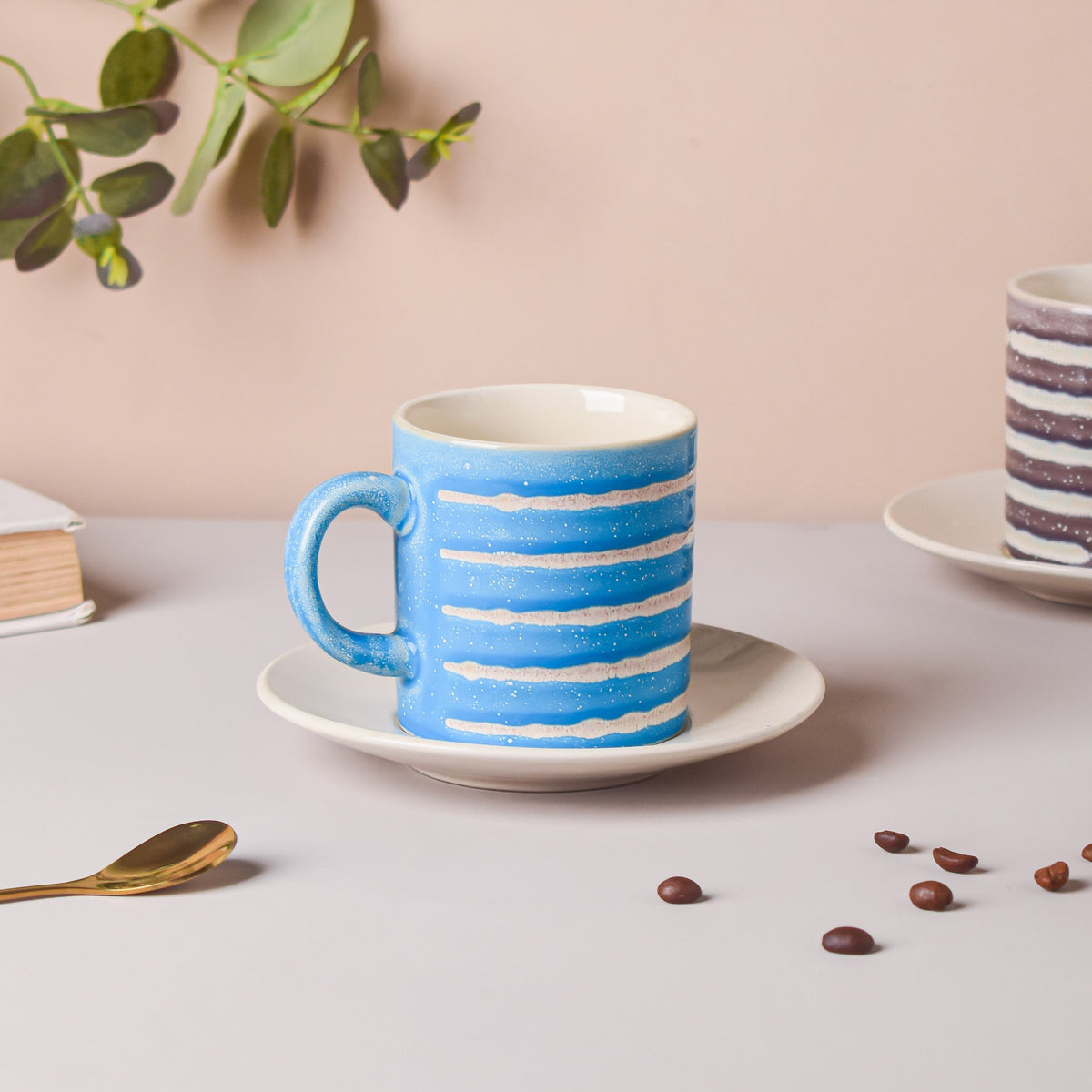 Blue And White Textured Cup Set 150 ml Nestasia