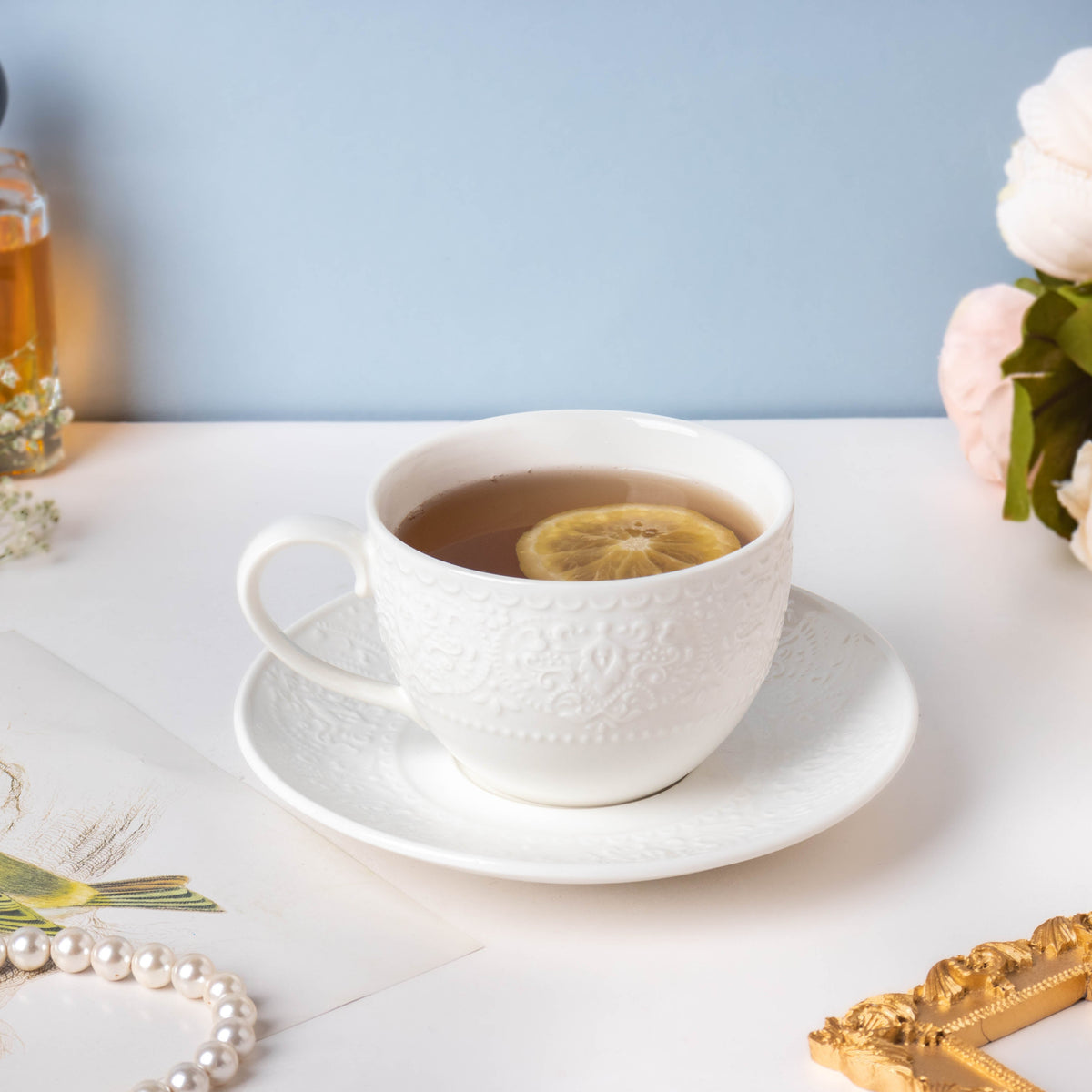 Serena White Truffle Cup and Saucer Set Nestasia