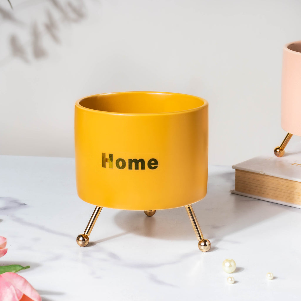 Home Ceramic Planter With Stand Yellow Nestasia