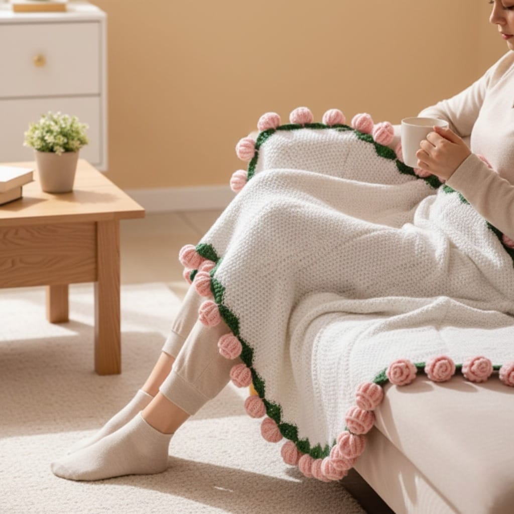 Crochet Flower Bouquet Throw Pink 80cm Nestasia
