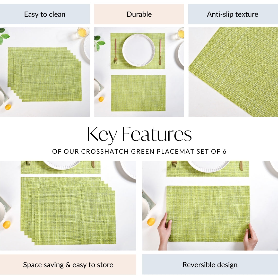 Crosshatch Green Placemat Set Of 6 Nestasia