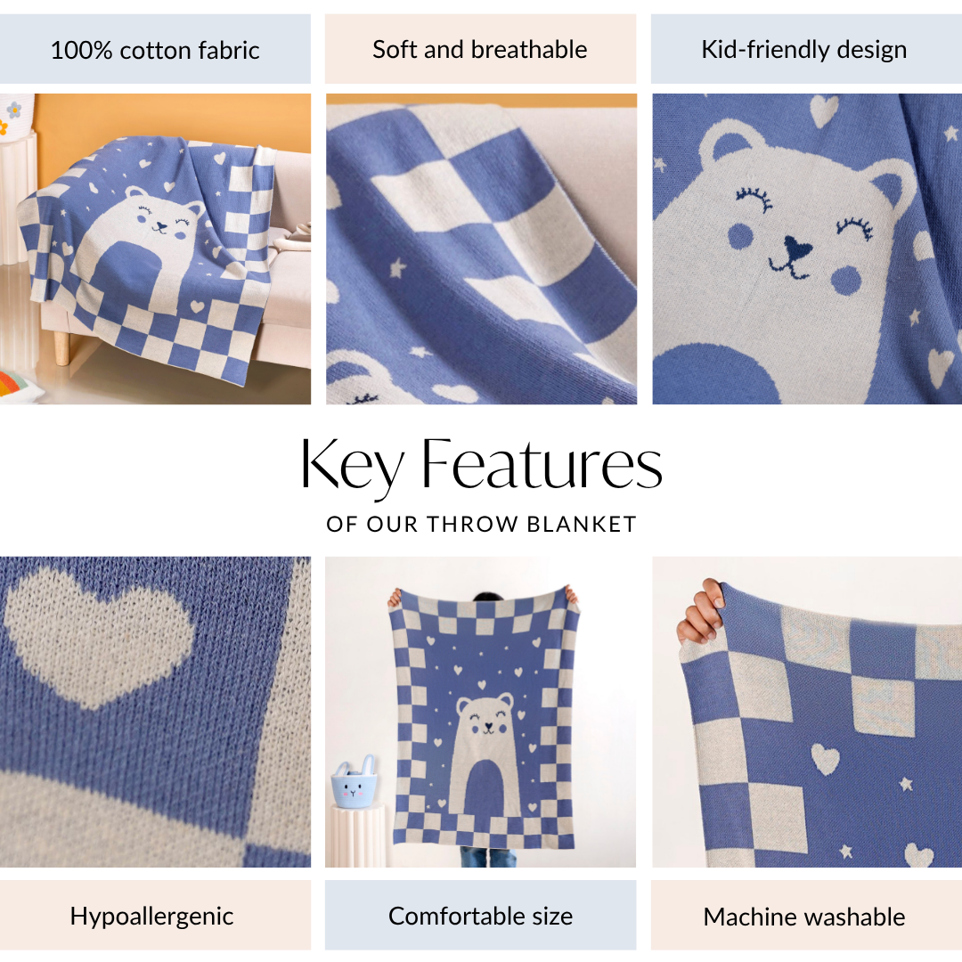 Cuddle Bear Knitted Cotton Throw Blanket For Toddlers 105x78cm Nestasia