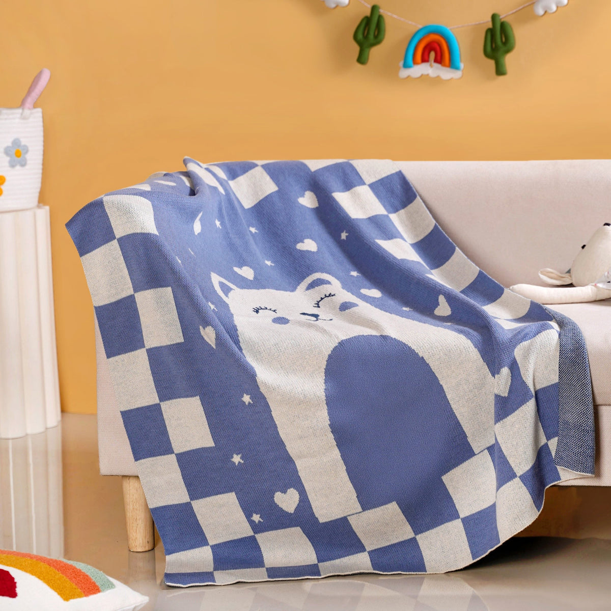 Cuddle Bear Knitted Cotton Throw Blanket For Toddlers 105x78cm Nestasia