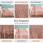 Dusty Pink Throw Knitted With Basket Weave Nestasia