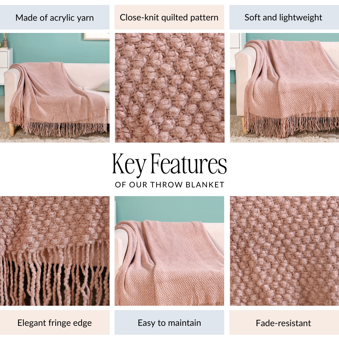 Dusty Pink Throw Knitted With Basket Weave Nestasia