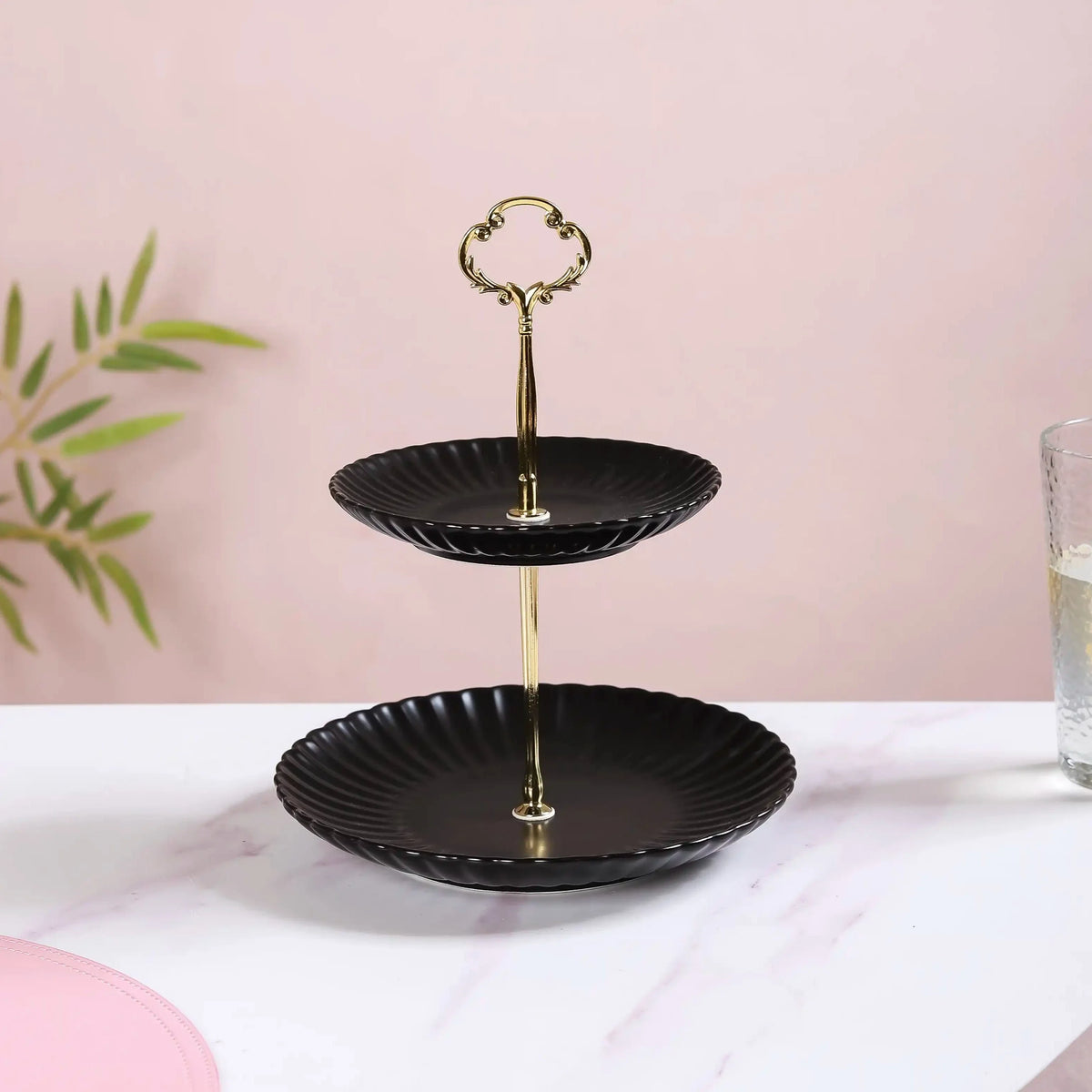 Black Gold 2-Tier Ceramic Cupcake Stand Nestasia