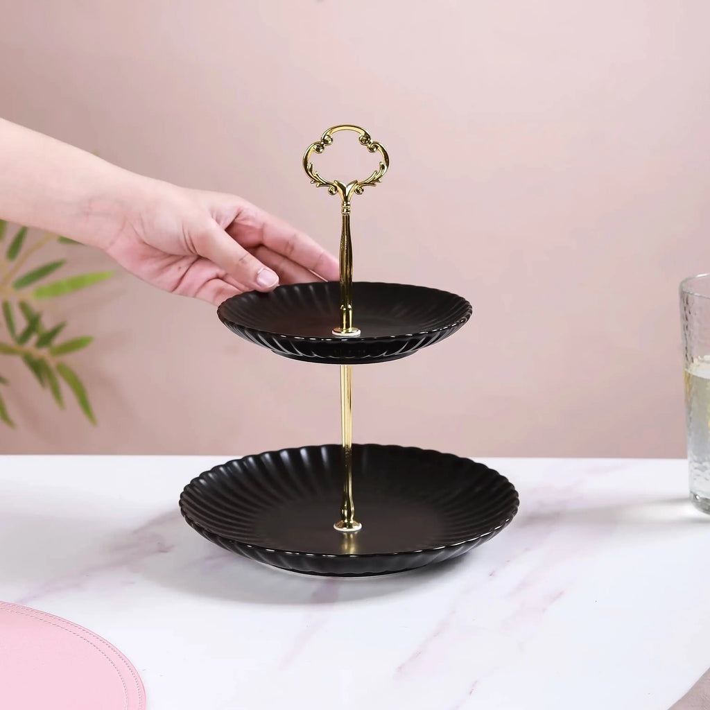 Black Gold 2-Tier Ceramic Cupcake Stand Nestasia