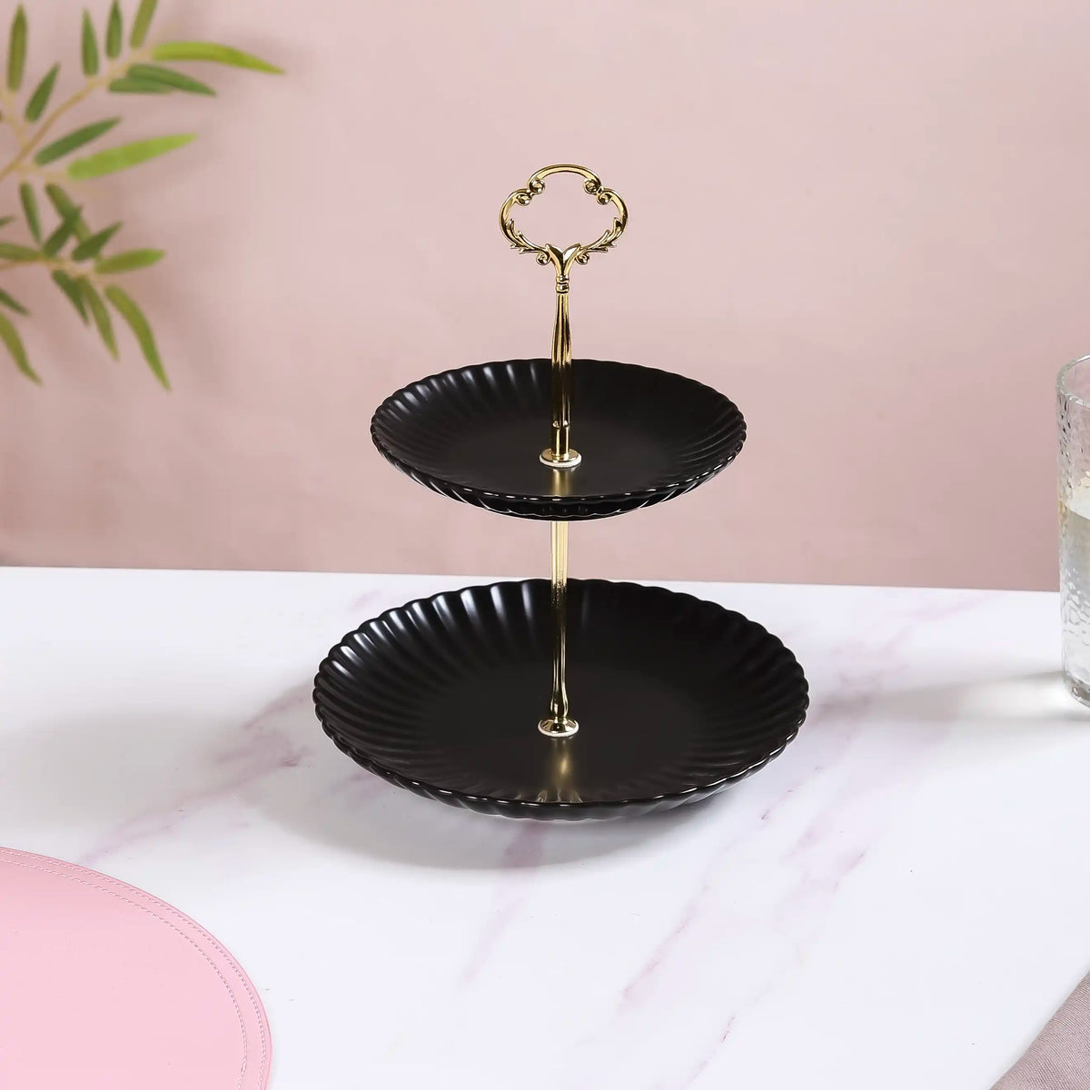 Black Gold 2-Tier Ceramic Cupcake Stand Nestasia
