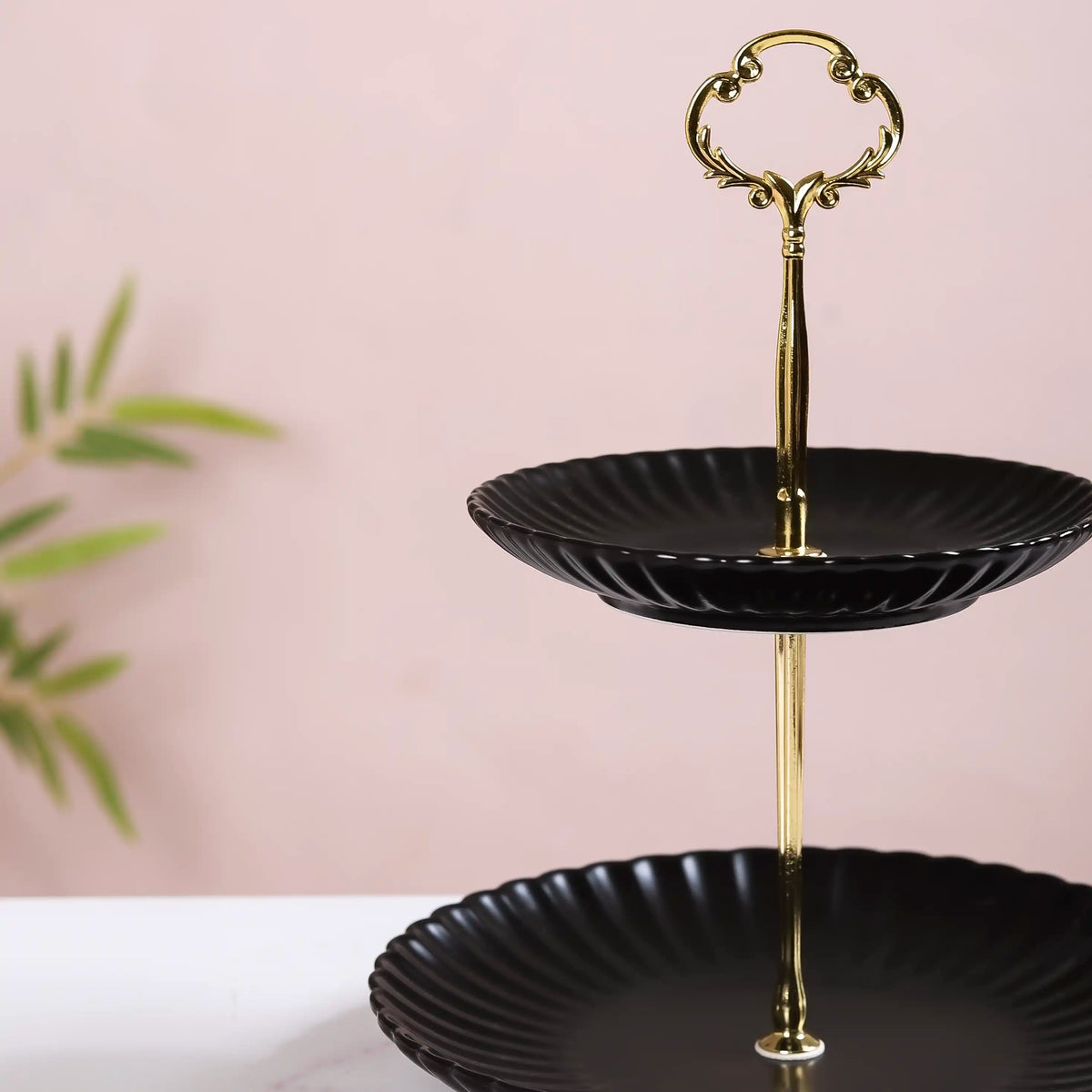 Black Gold 2-Tier Ceramic Cupcake Stand Nestasia