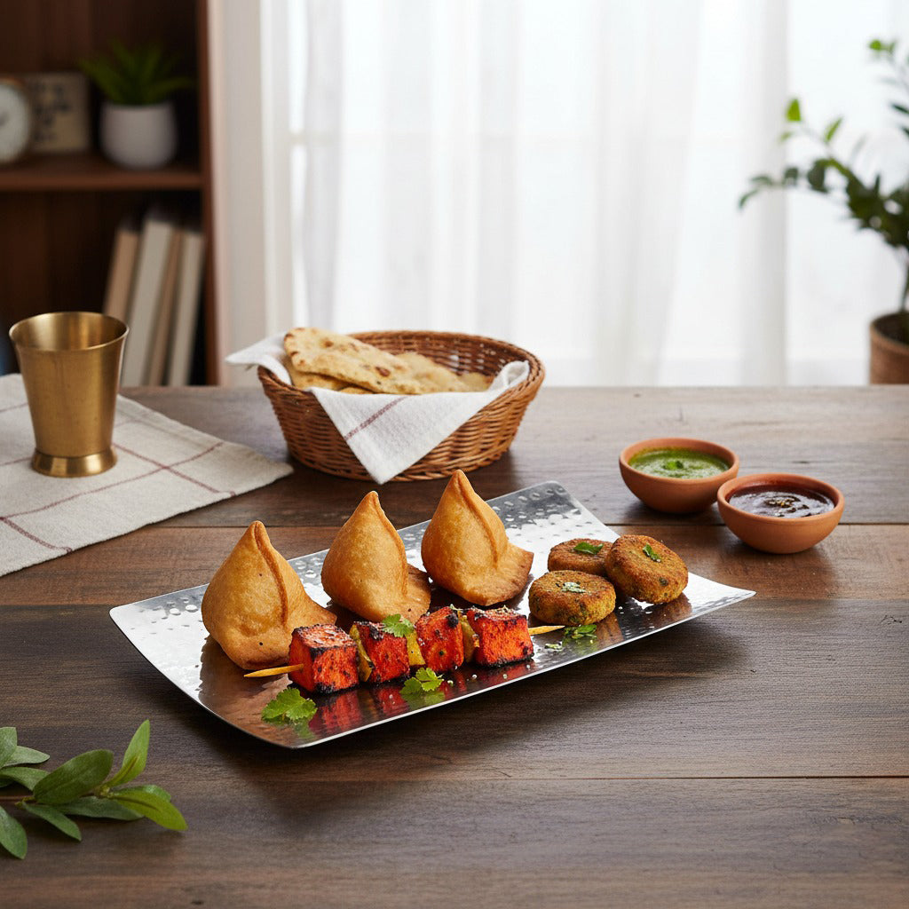 Curved Stainless Steel Hammered Food Platter 25x15cm Nestasia