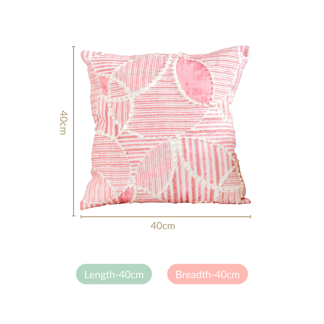Soft Pink Embroidered Couch Cushion Cover 40x40 cm Nestasia