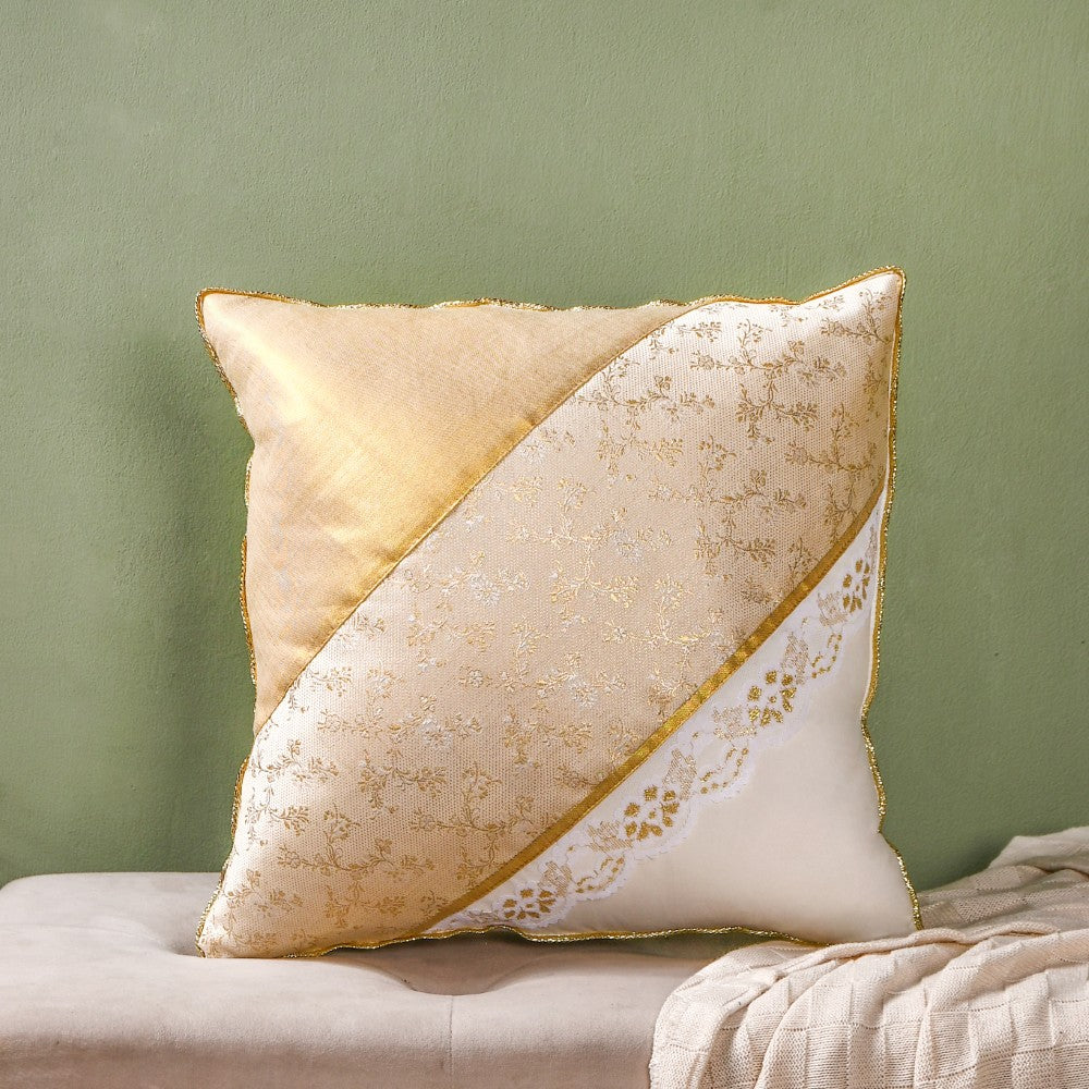Gold Zari Floral Cushion Cover Set Of 2 Nestasia