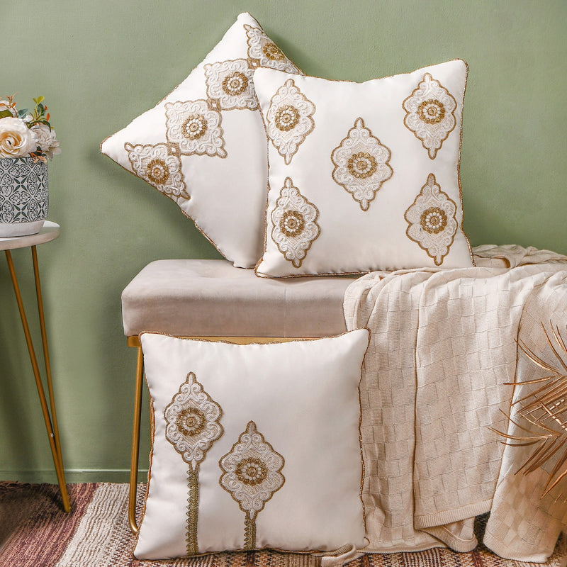 Mehrab Embroidered Zari Lace Cushion Cover Set Of 3 Nestasia