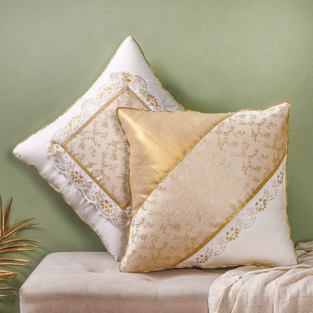 Gold Zari Floral Cushion Cover Set Of 2 Nestasia