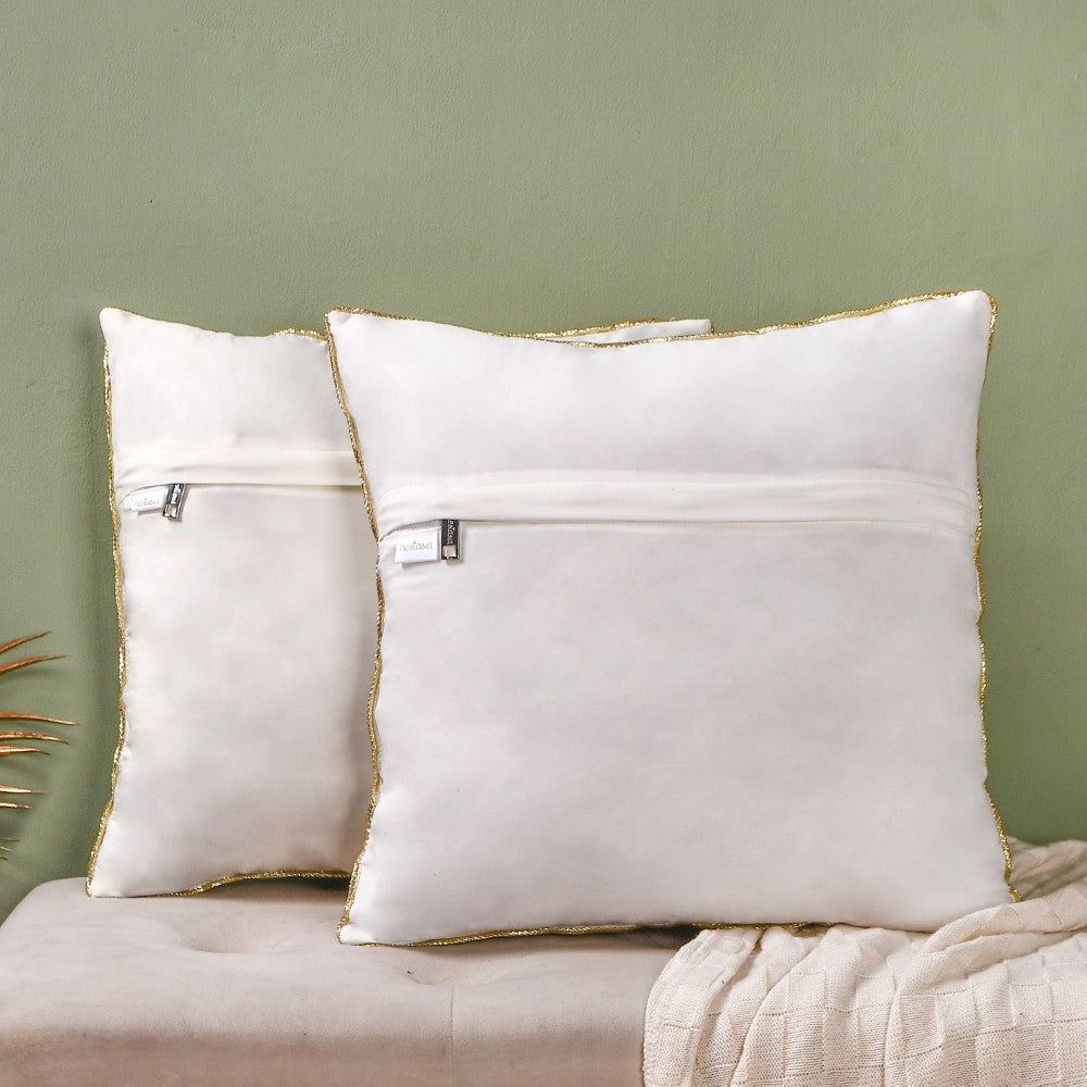 Gold Zari Floral Cushion Cover Set Of 2 Nestasia