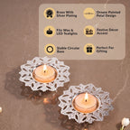 Silver Plated Brass Tealight Holder Set Of 2 In Gift Box Nestasia