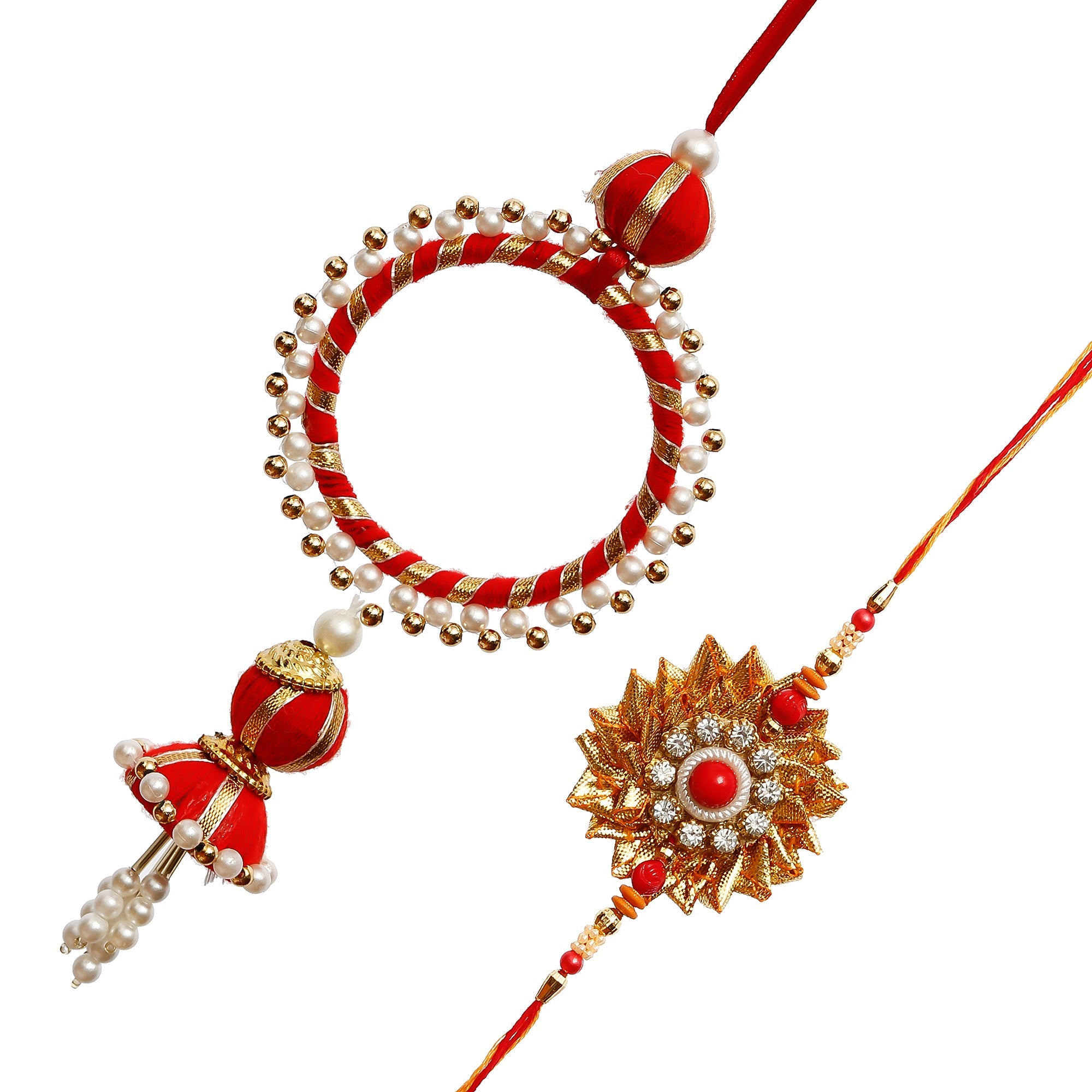 Designer Gota Patti Bhaiya Bhabhi Rakhi and Roli Chawal Pack Kafalo