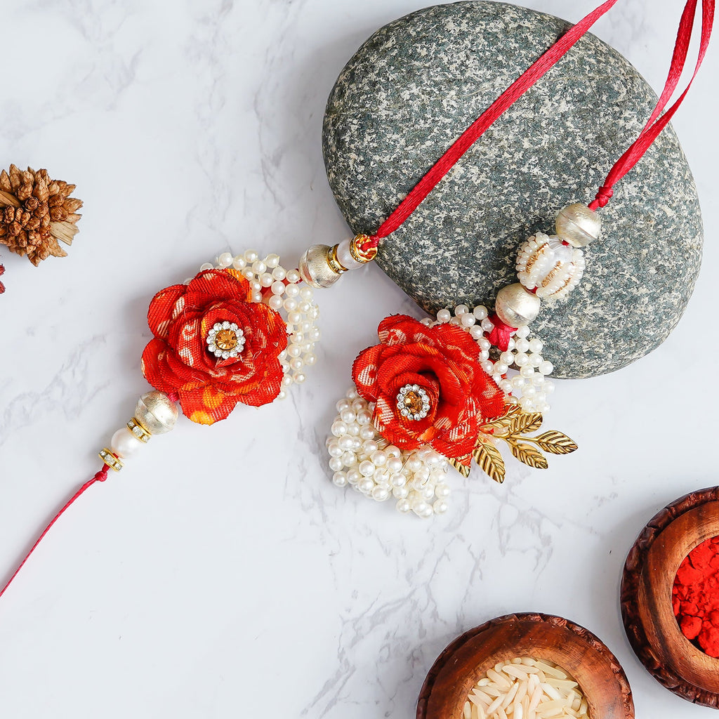 Designer Handcrafted Premium Bhaiya Bhabhi Rakhi and Roli Chawal Pack Kafalo