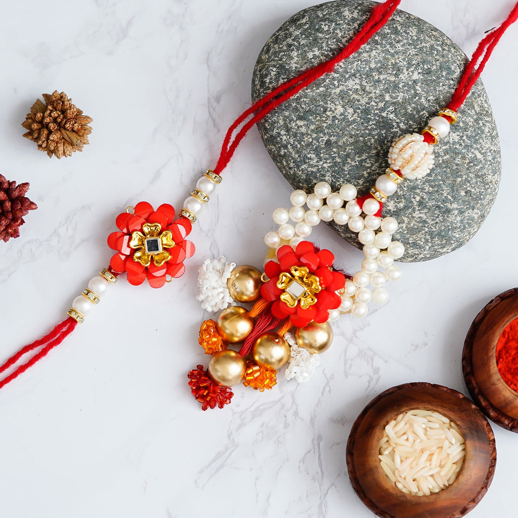 Designer Handcrafted Premium Bhaiya Bhabhi Rakhi and Roli Chawal Pack Kafalo
