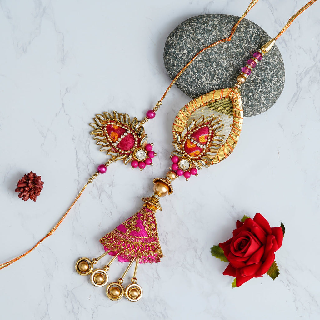Designer Handcrafted Premium Bhaiya Bhabhi Rakhi and Roli Chawal Pack Kafalo