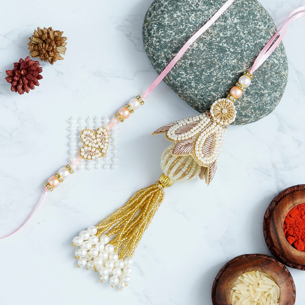 Designer Handcrafted Premium Bhaiya Bhabhi Rakhi and Roli Chawal Pack Kafalo