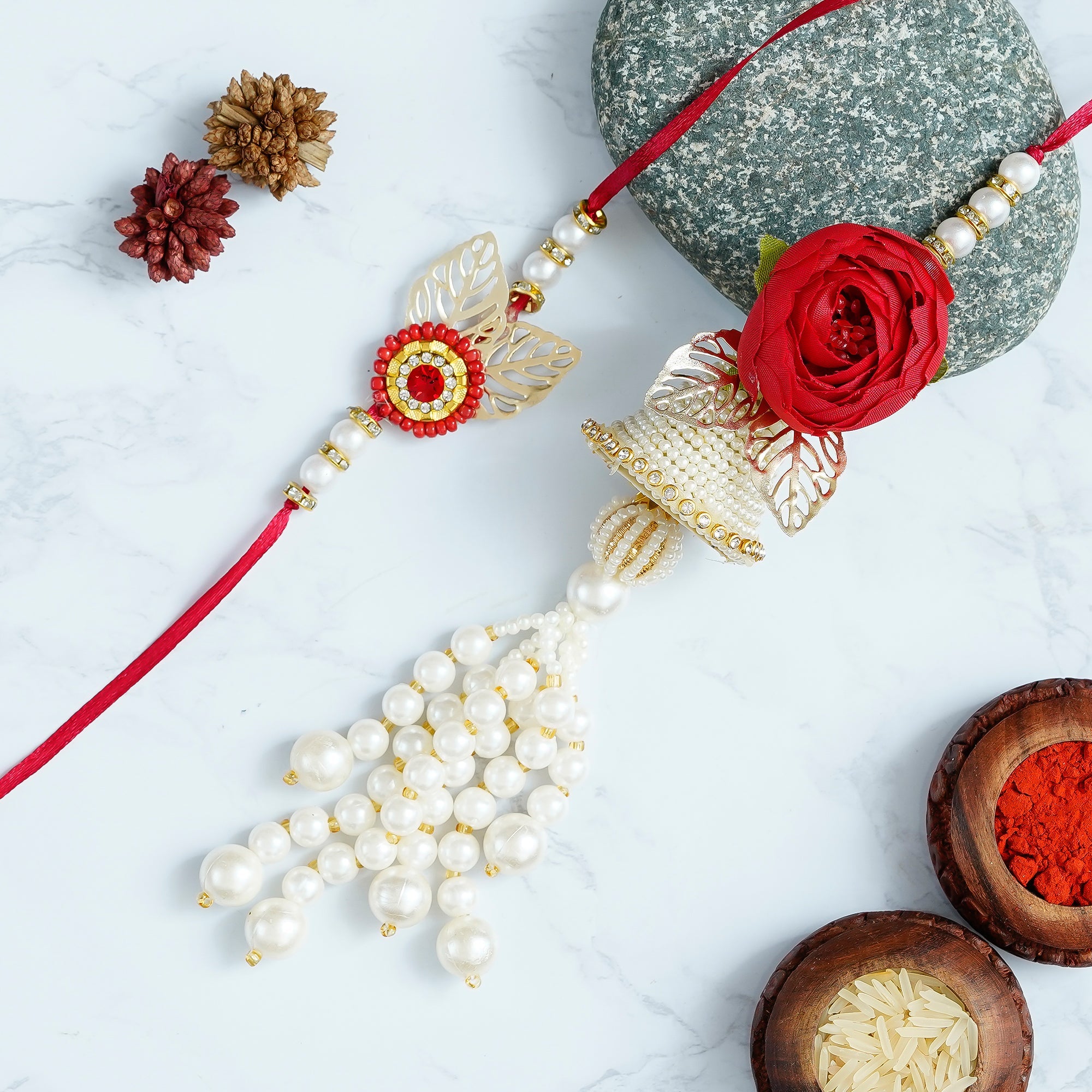Designer Handcrafted Premium Bhaiya Bhabhi Rakhi and Roli Chawal Pack Kafalo