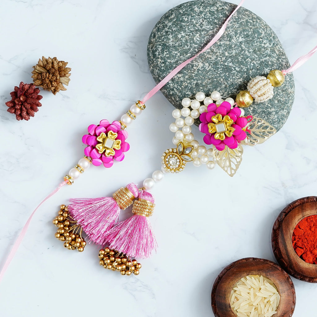 Designer Handcrafted Premium Bhaiya Bhabhi Rakhi and Roli Chawal Pack Kafalo