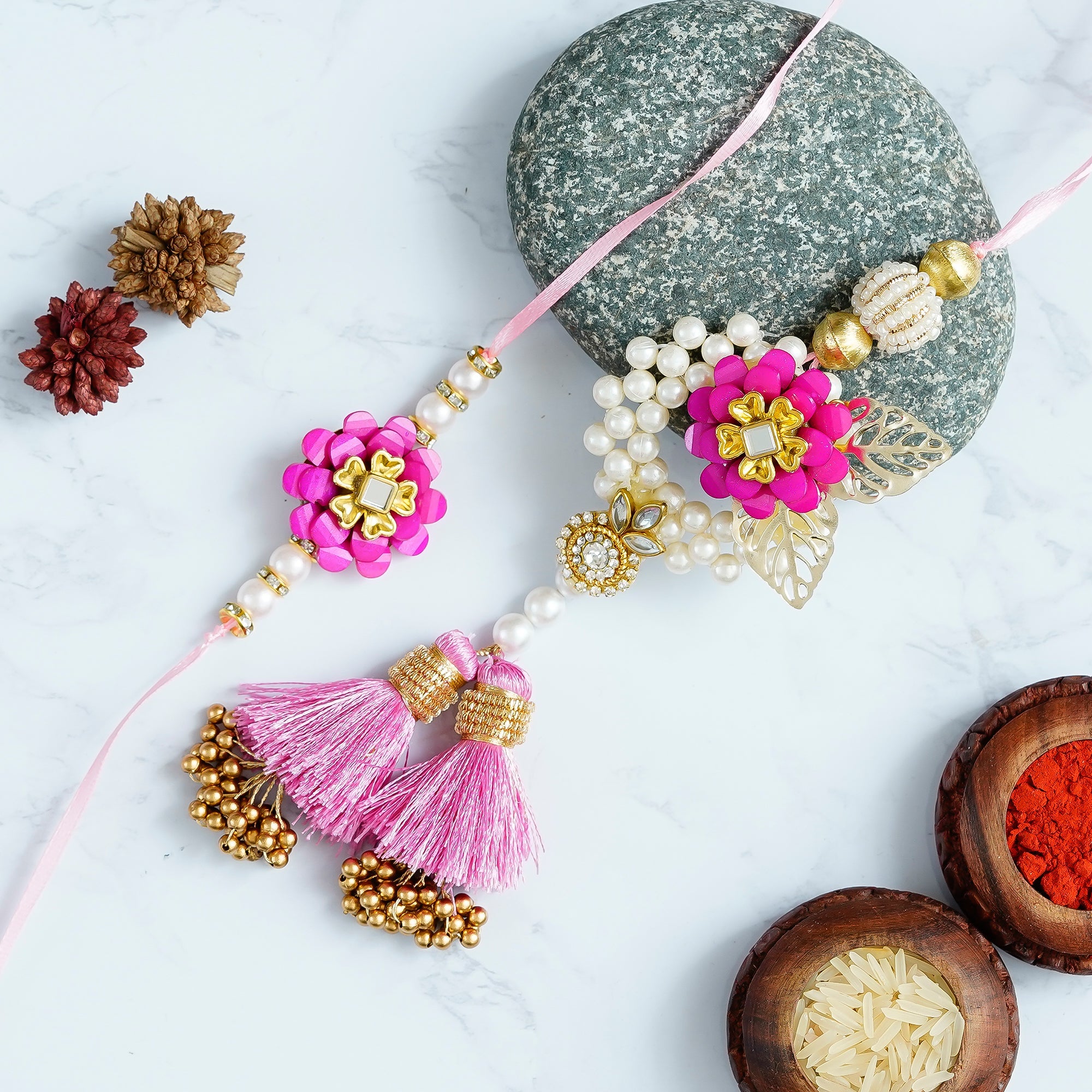 Designer Handcrafted Premium Bhaiya Bhabhi Rakhi and Roli Chawal Pack Kafalo