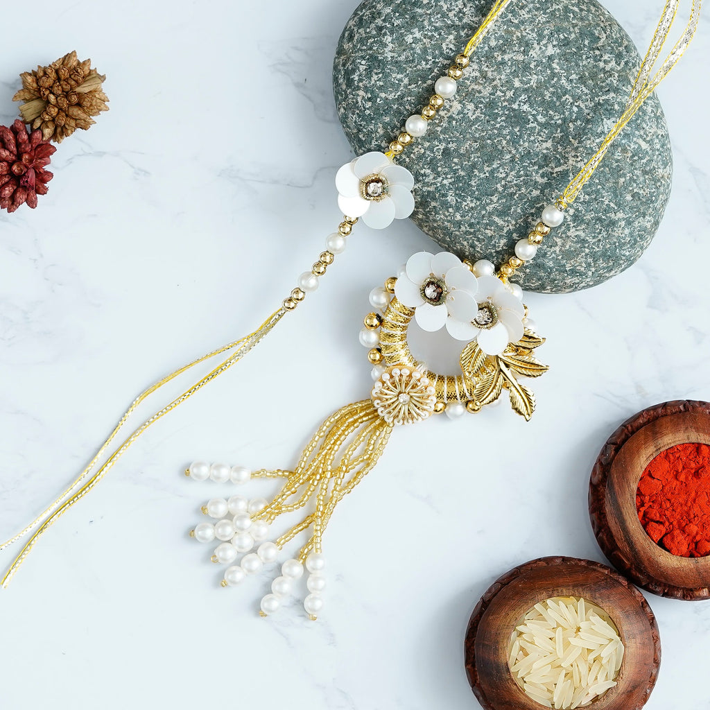 Designer Handcrafted Premium Bhaiya Bhabhi Rakhi and Roli Chawal Pack Kafalo