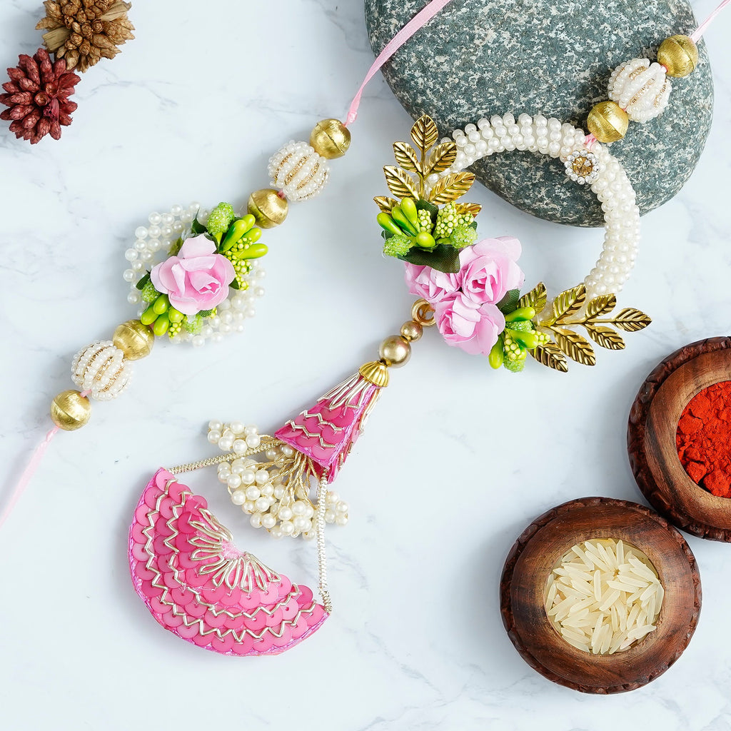 Designer Handcrafted Premium Bhaiya Bhabhi Rakhi and Roli Chawal Pack Kafalo