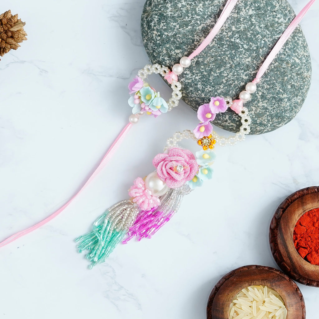Designer Handcrafted Premium Bhaiya Bhabhi Rakhi and Roli Chawal Pack Kafalo