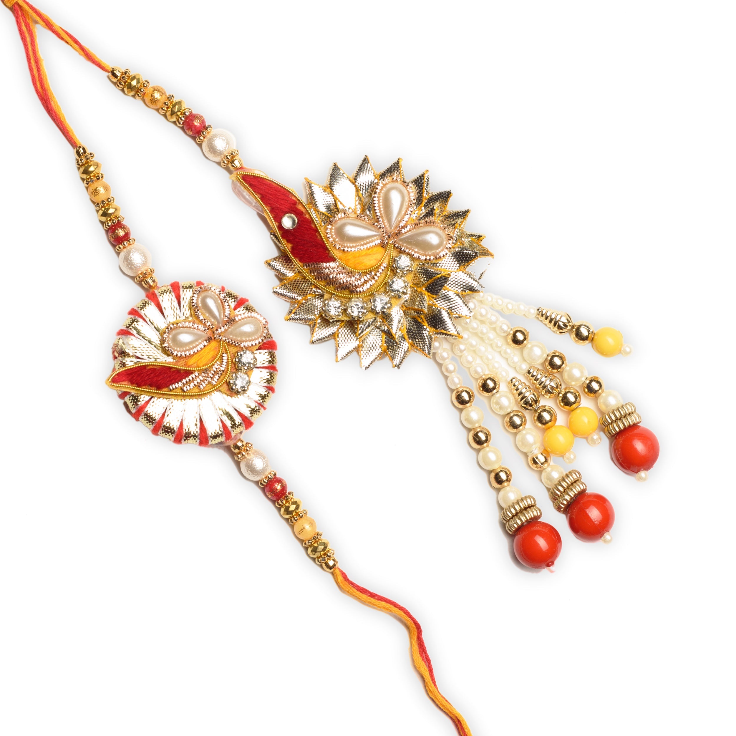 Bhaiya Bhabhi Designer Rakhi and Roli Chawal Pack, Best Wishes Greeting Card Kafalo