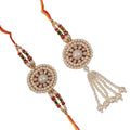 Bhaiya Bhabhi Designer Rakhi and Roli Chawal Pack, Best Wishes Greeting Card Kafalo
