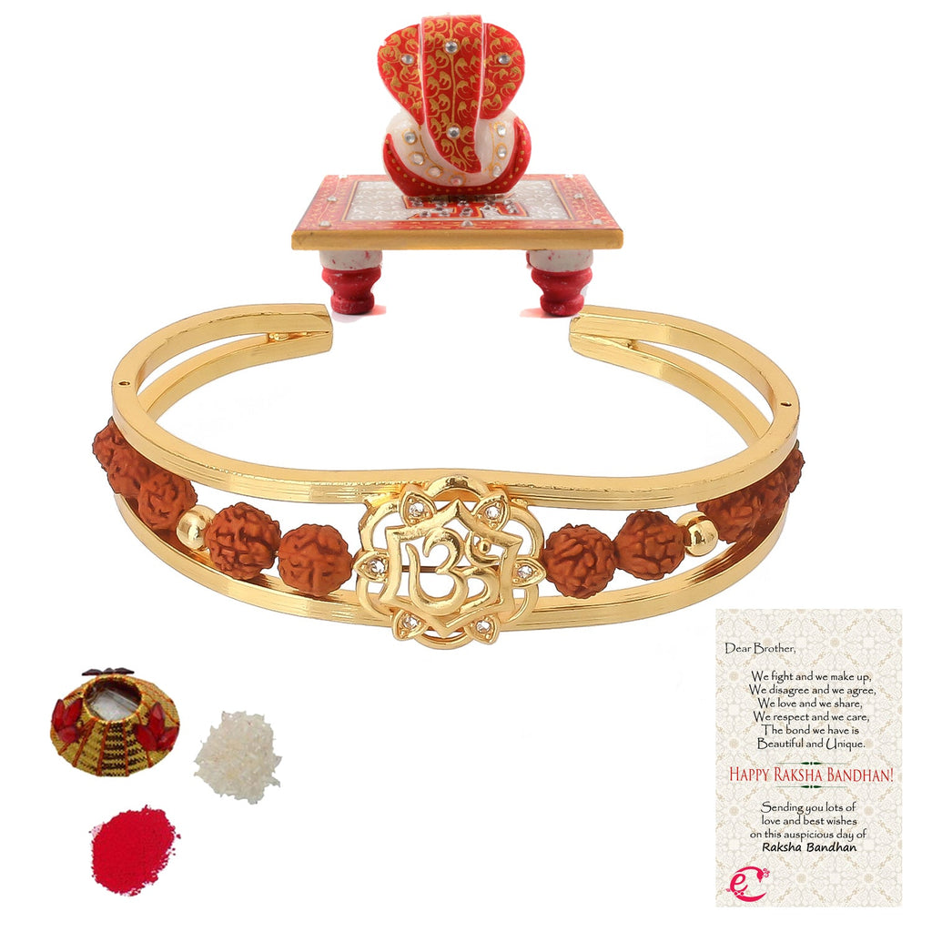 Rudrakash Kada with Ridhi Sidhi Marble chowki and Roli Tikka Matki, Best Wishes Greeting Card Kafalo