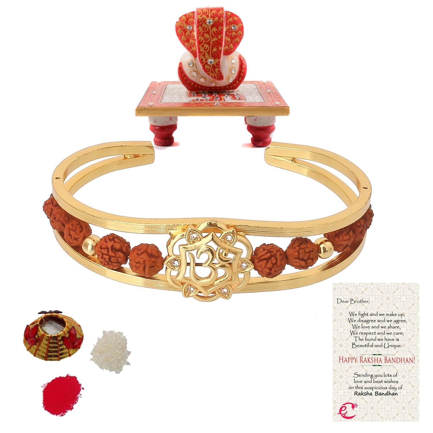 Rudrakash Kada with Ridhi Sidhi Marble chowki and Roli Tikka Matki, Best Wishes Greeting Card Kafalo