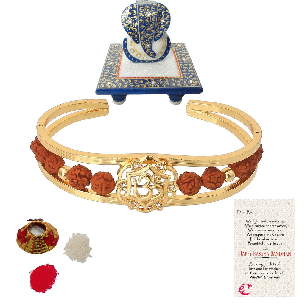 Rudrakash Kada with Lord Ganesha Marble Chowki and Roli Tikka Matki, Best Wishes Greeting Card Kafalo