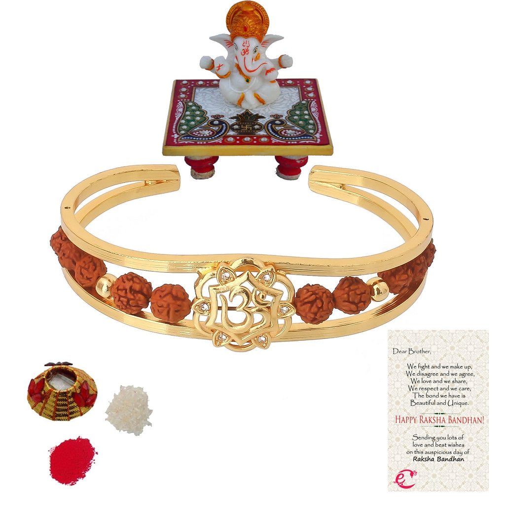 Rudrakash Kada with Lord Ganesha Marble Chowki and Roli Tikka Matki, Best Wishes Greeting Card Kafalo