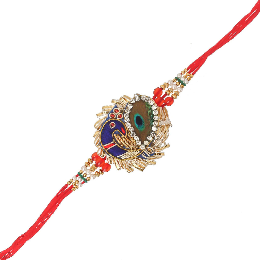 Designer Rakhi and Roli Chawal Pack, Best Wishes Greeting Card Kafalo