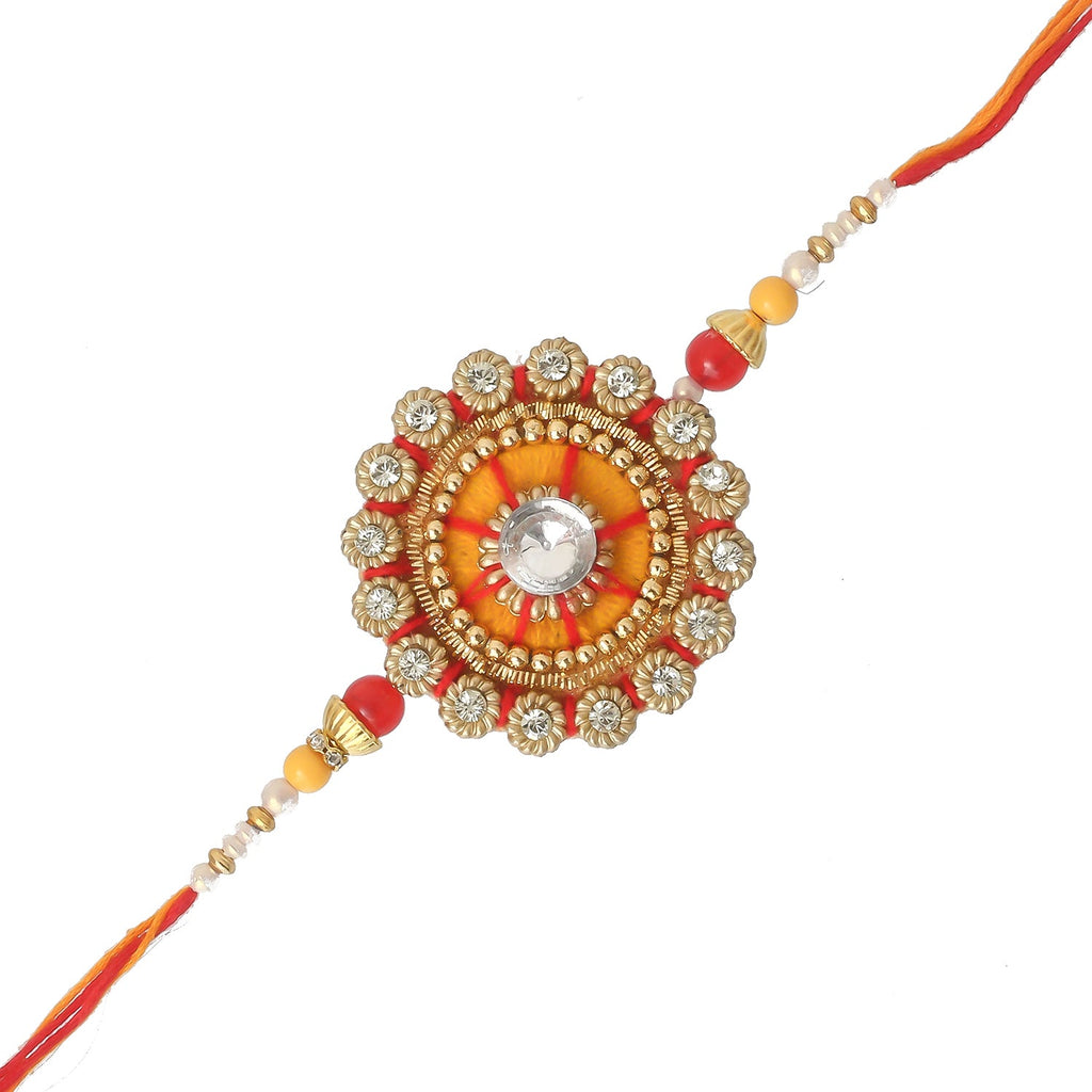 Designer Rakhi and Roli Chawal Pack, Best Wishes Greeting Card Kafalo